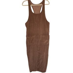 Vintage 90s Womens M Brown Corduroy Jumper Maxi Dress Teacher Prairie Academia